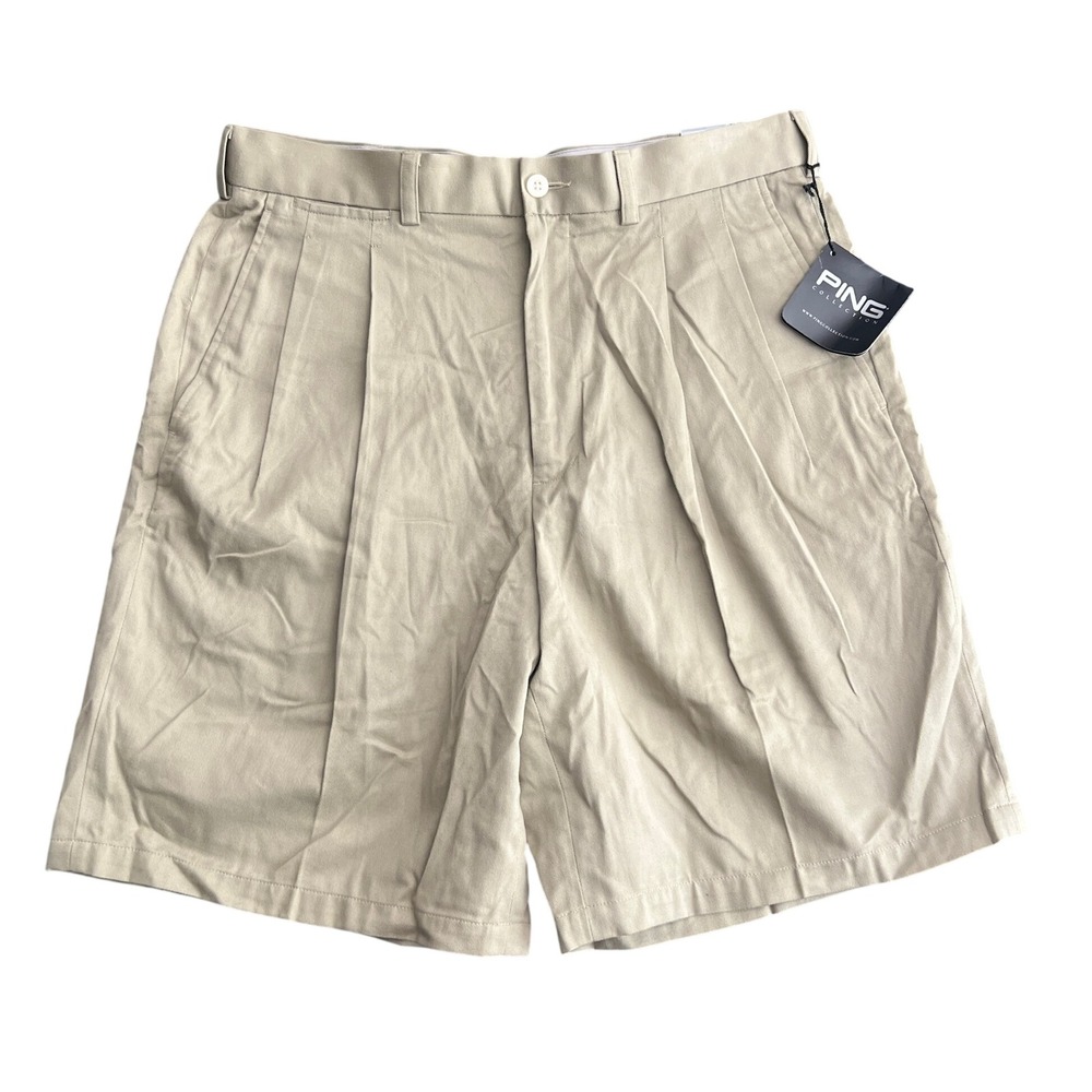 NWT Ping Collection Men's 34 Rock Taupe Pleated Golf Shorts N3F0725TA Dry Fiber